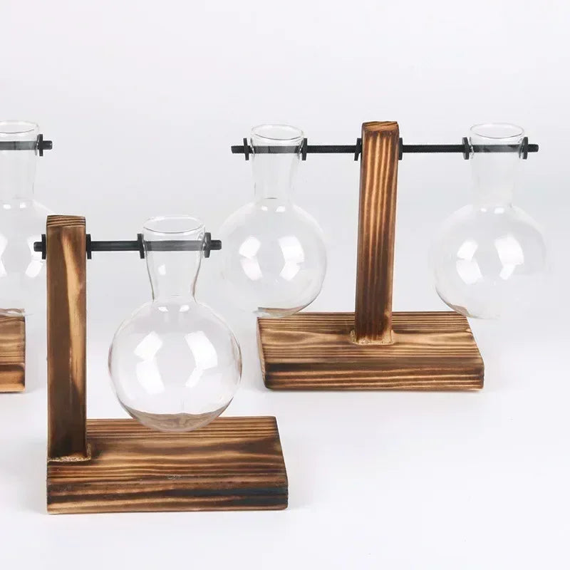 Minimal Propagation Vase — Glass & Wood