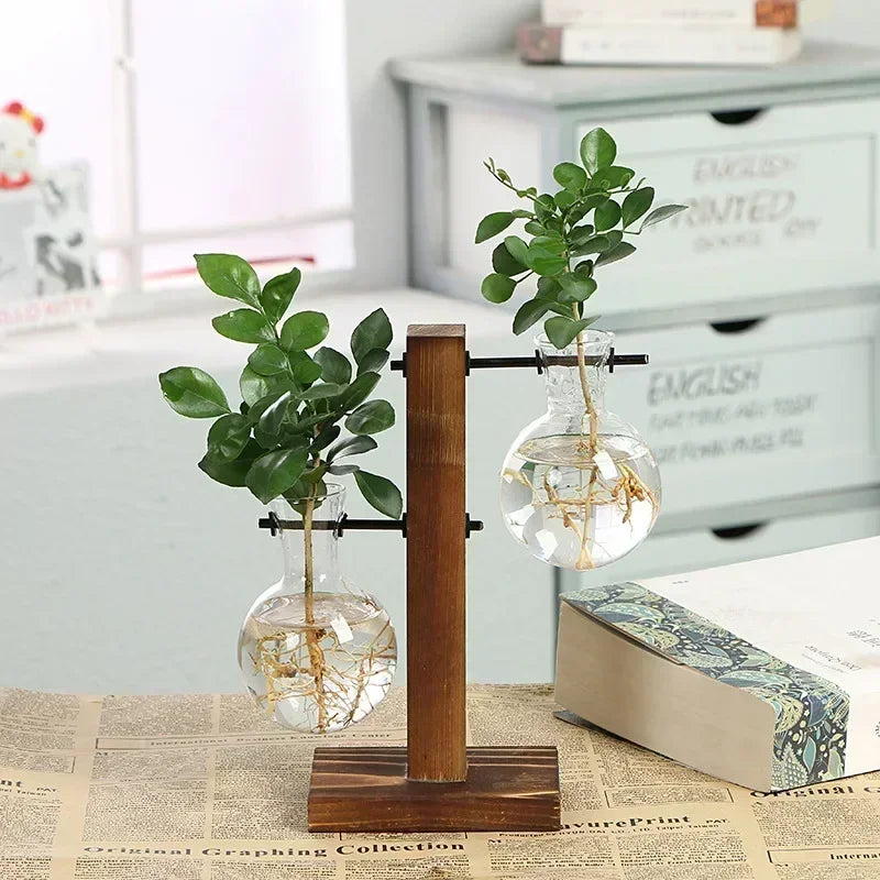 Minimal Propagation Vase — Glass & Wood