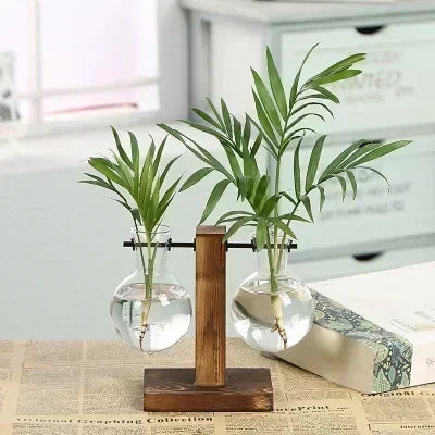 Minimal Propagation Vase — Glass & Wood